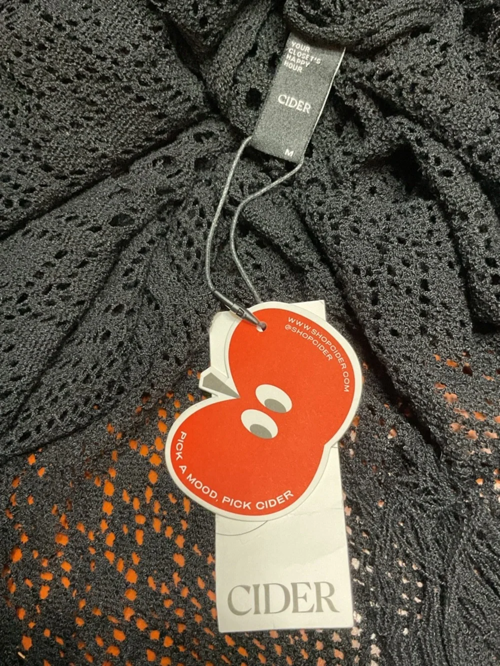 Cider Black Crochet Open Knit Maxi Dress Long Flare Slv., Fringe Hem Size M NWT - Picture 12 of 13